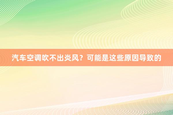 汽车空调吹不出炎风？可能是这些原因导致的